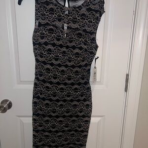 Kensie Black and Cream Lace Midi Dress